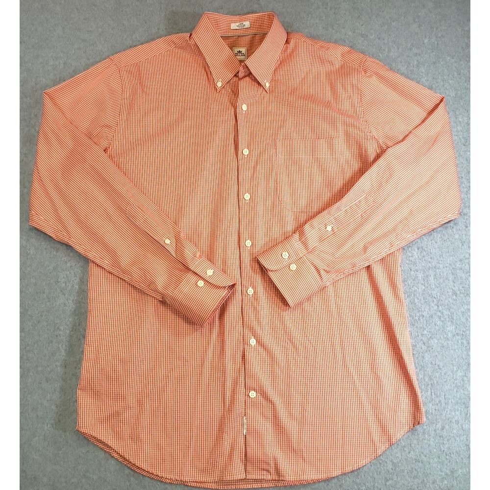 Peter Millar Crown Finish Button Down Shirt Mens Orange White Micro Check Size L